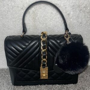 Aldo Black Quilted Shoulder Bag with Gold Chain